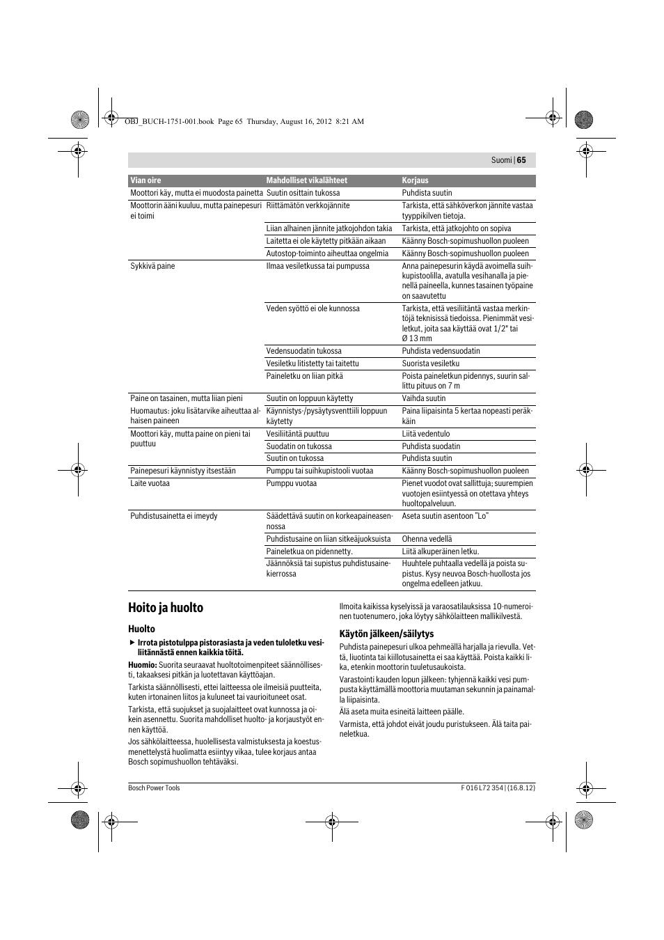 Hoito ja huolto | Bosch GHP 5-13 C User Manual | Page 65 / 178