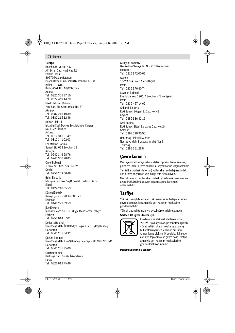Çevre koruma, Tasfiye | Bosch GHP 5-13 C User Manual | Page 78 / 178