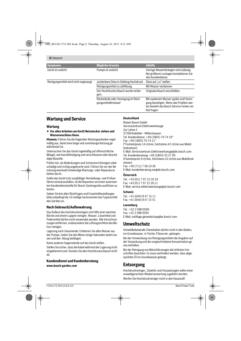 Wartung und service, Umweltschutz, Entsorgung | Bosch GHP 5-13 C User Manual | Page 8 / 178