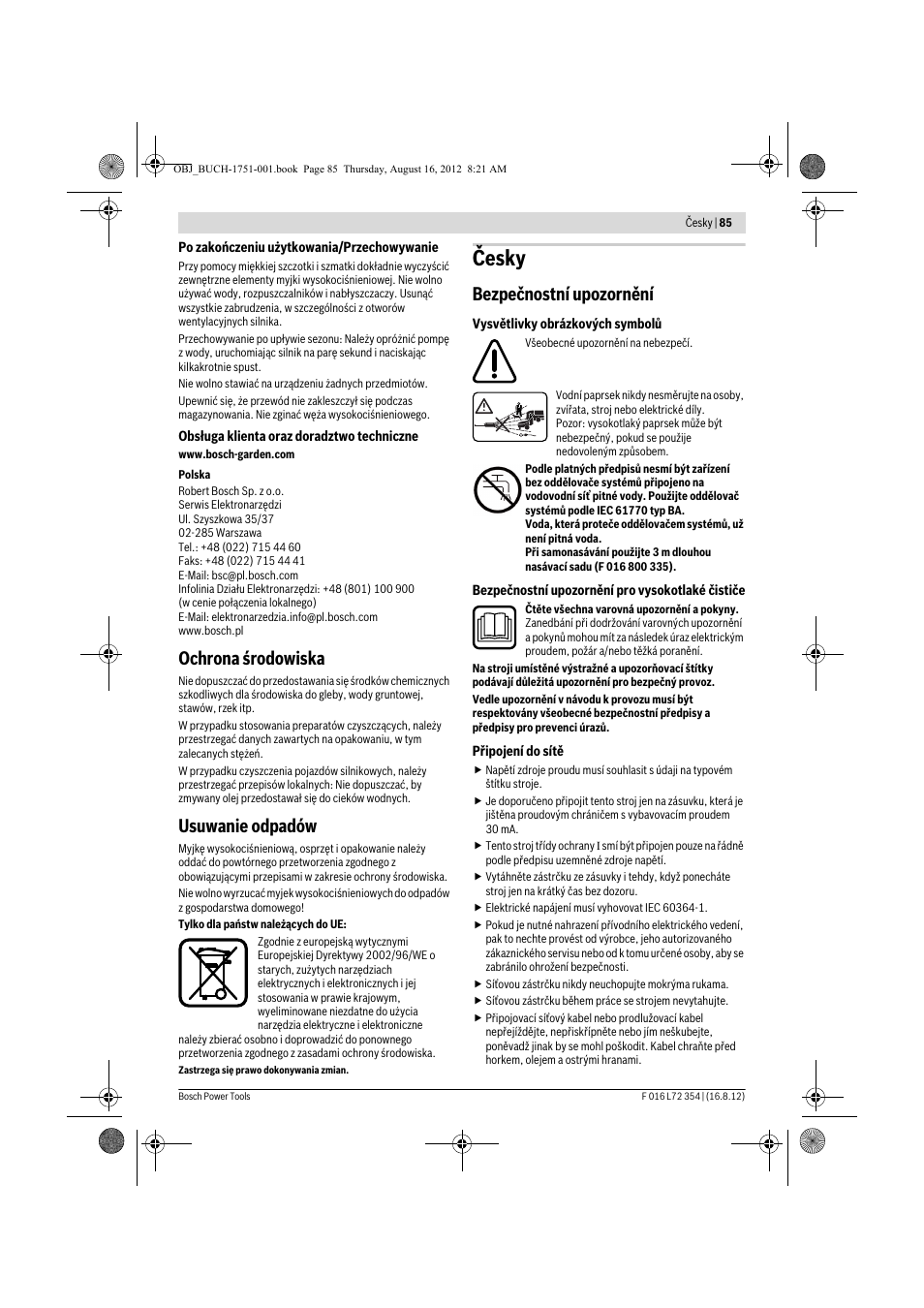 Česky, Ochrona środowiska, Usuwanie odpadów | Bezpečnostní upozornění | Bosch GHP 5-13 C User Manual | Page 85 / 178
