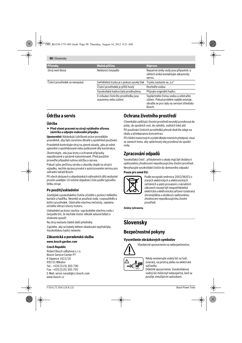 Slovensky, Údržba a servis, Ochrana životního prostředí | Zpracování odpadů, Bezpečnostné pokyny | Bosch GHP 5-13 C User Manual | Page 90 / 178