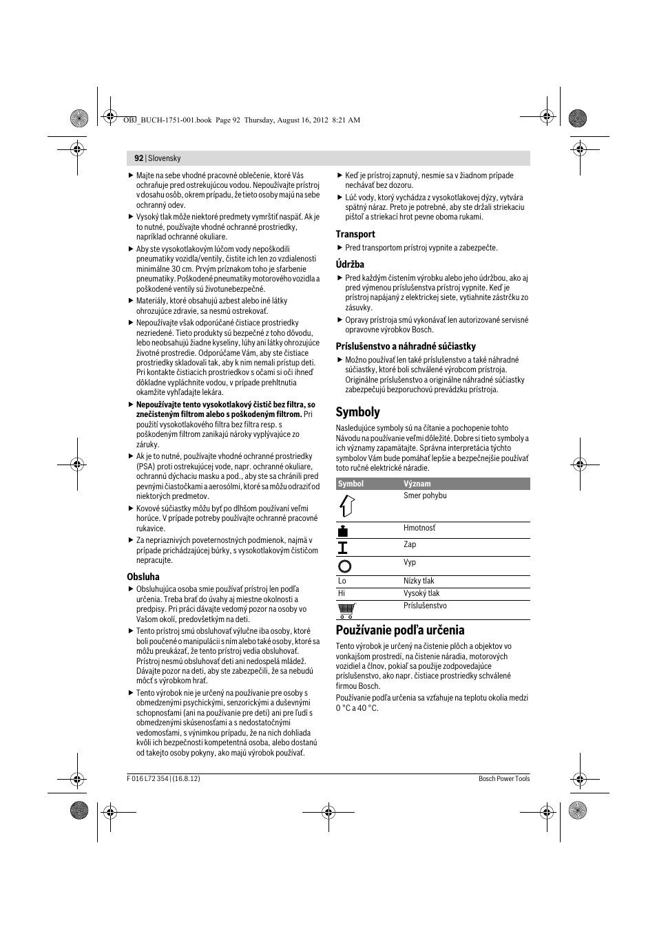 Symboly, Používanie podľa určenia | Bosch GHP 5-13 C User Manual | Page 92 / 178