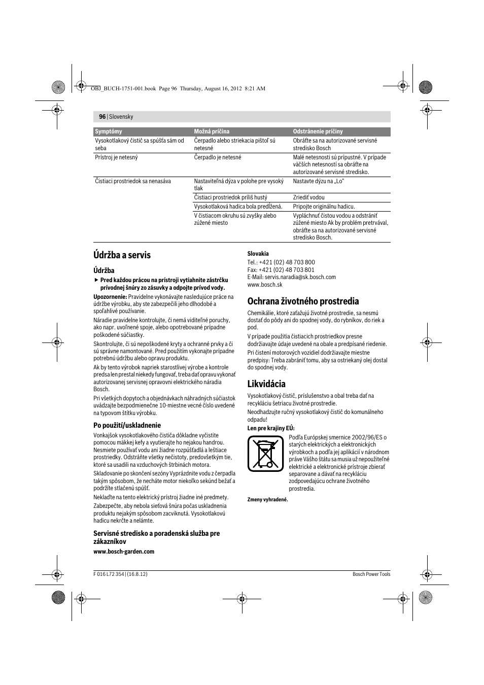 Údržba a servis, Ochrana životného prostredia, Likvidácia | Bosch GHP 5-13 C User Manual | Page 96 / 178