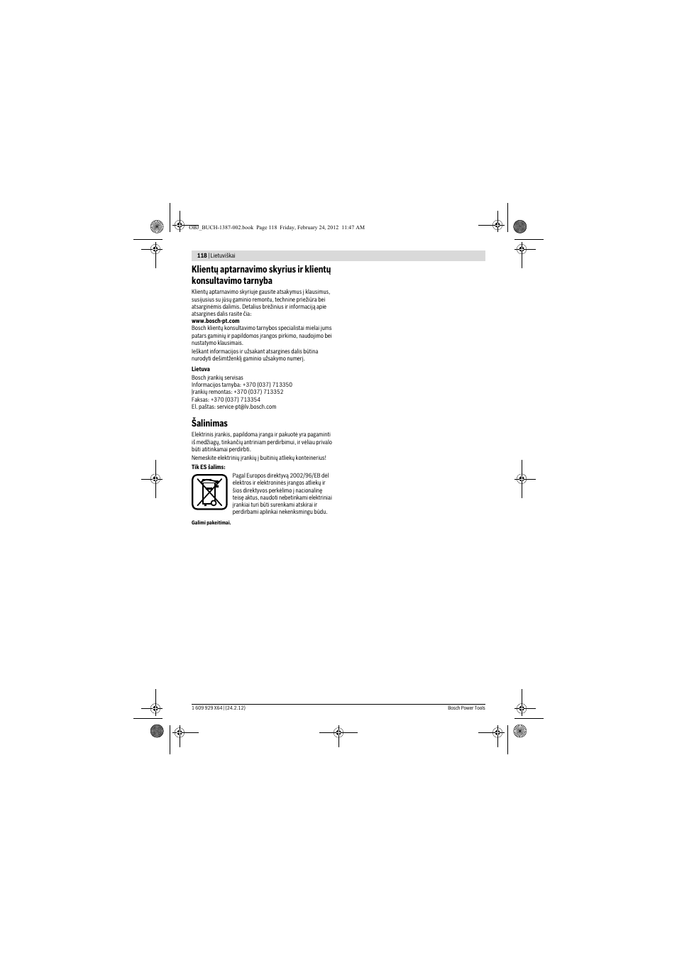 Šalinimas | Bosch GBH 8-45 DV Professional User Manual | Page 118 / 132
