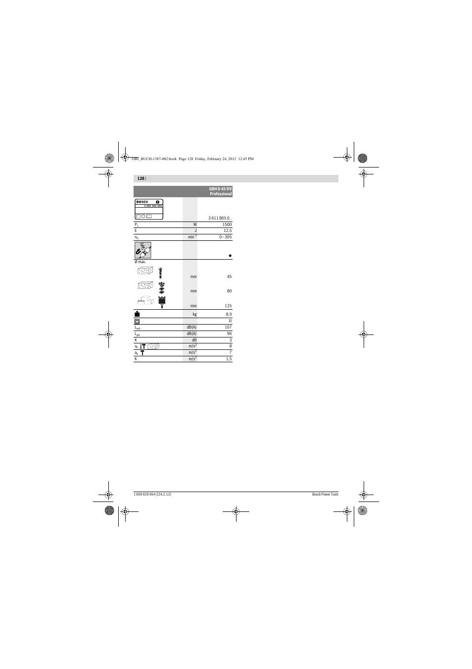 Bosch GBH 8-45 DV Professional User Manual | Page 128 / 132