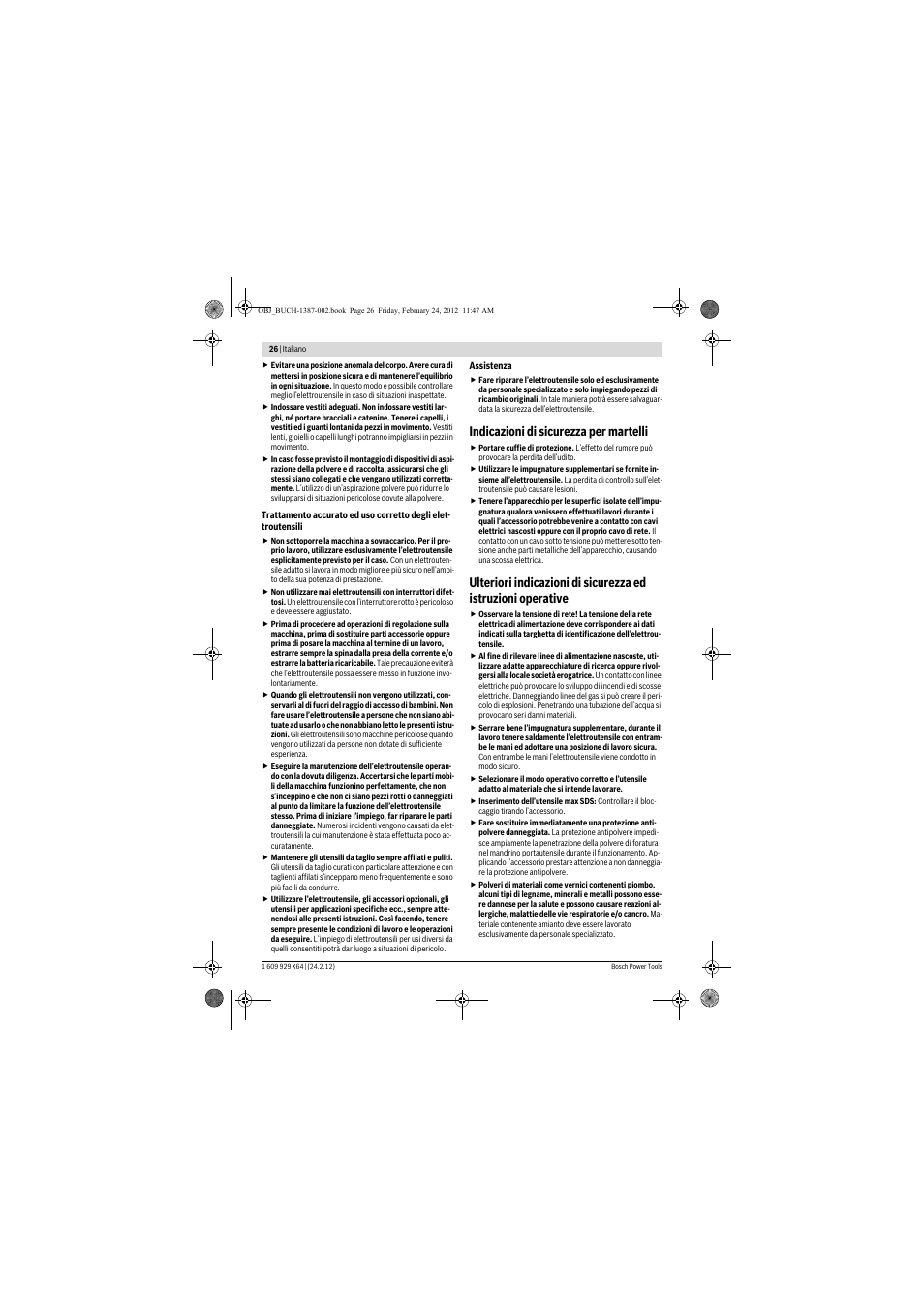 Indicazioni di sicurezza per martelli | Bosch GBH 8-45 DV Professional User Manual | Page 26 / 132