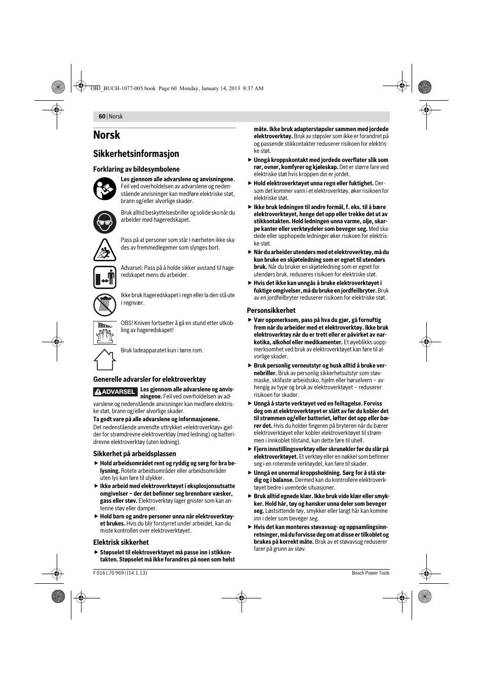 Norsk, Sikkerhetsinformasjon | Bosch AGS 7,2 LI User Manual | Page 60 / 177