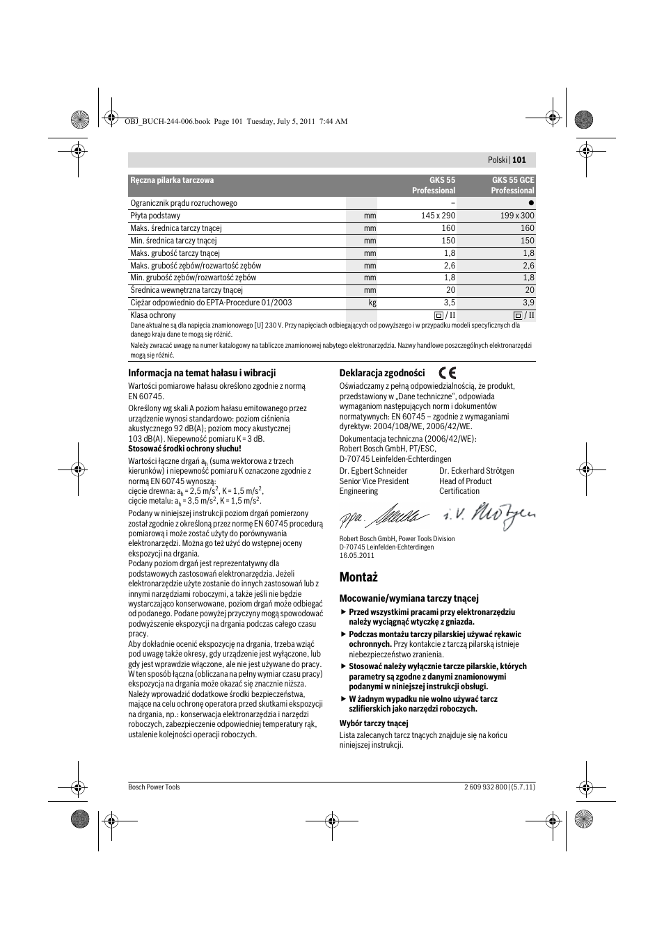 Montaż | Bosch GKS Professional 55 User Manual | Page 101 / 213