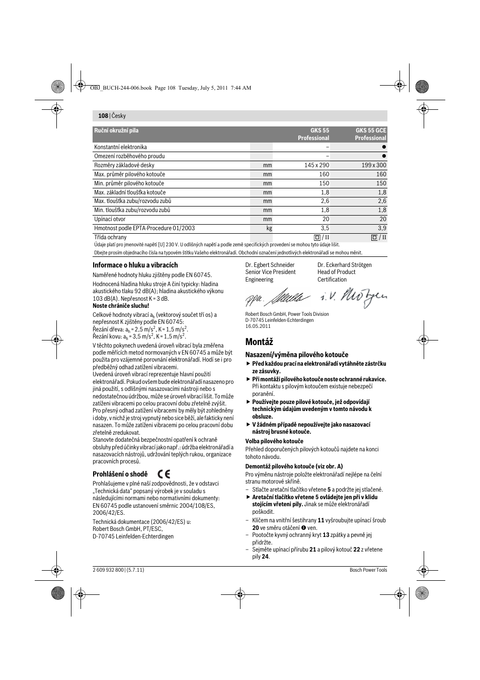 Montáž | Bosch GKS Professional 55 User Manual | Page 108 / 213