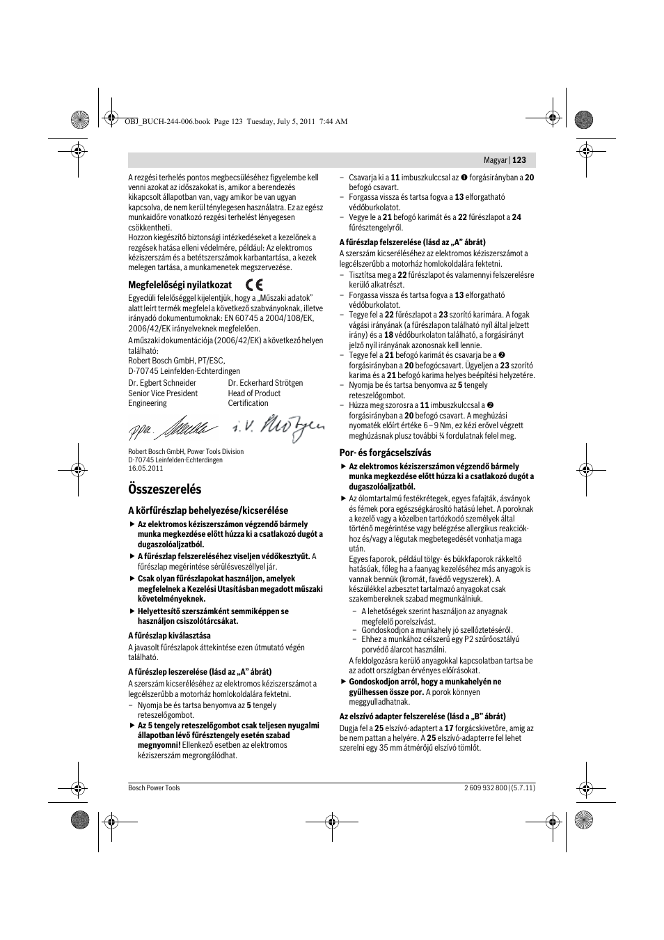 Összeszerelés | Bosch GKS Professional 55 User Manual | Page 123 / 213