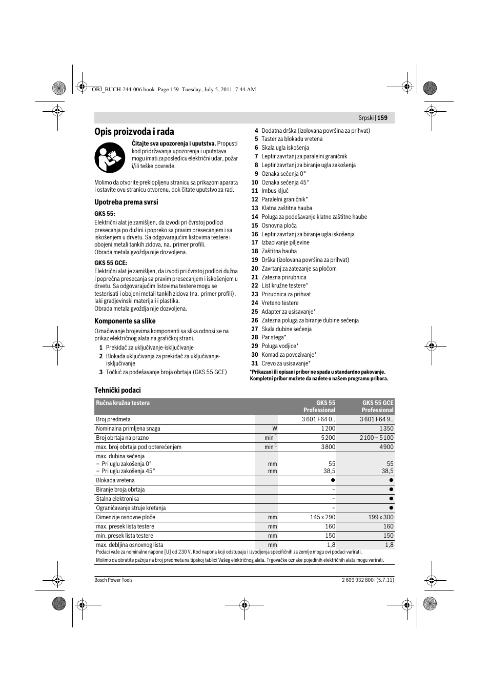 Opis proizvoda i rada | Bosch GKS Professional 55 User Manual | Page 159 / 213