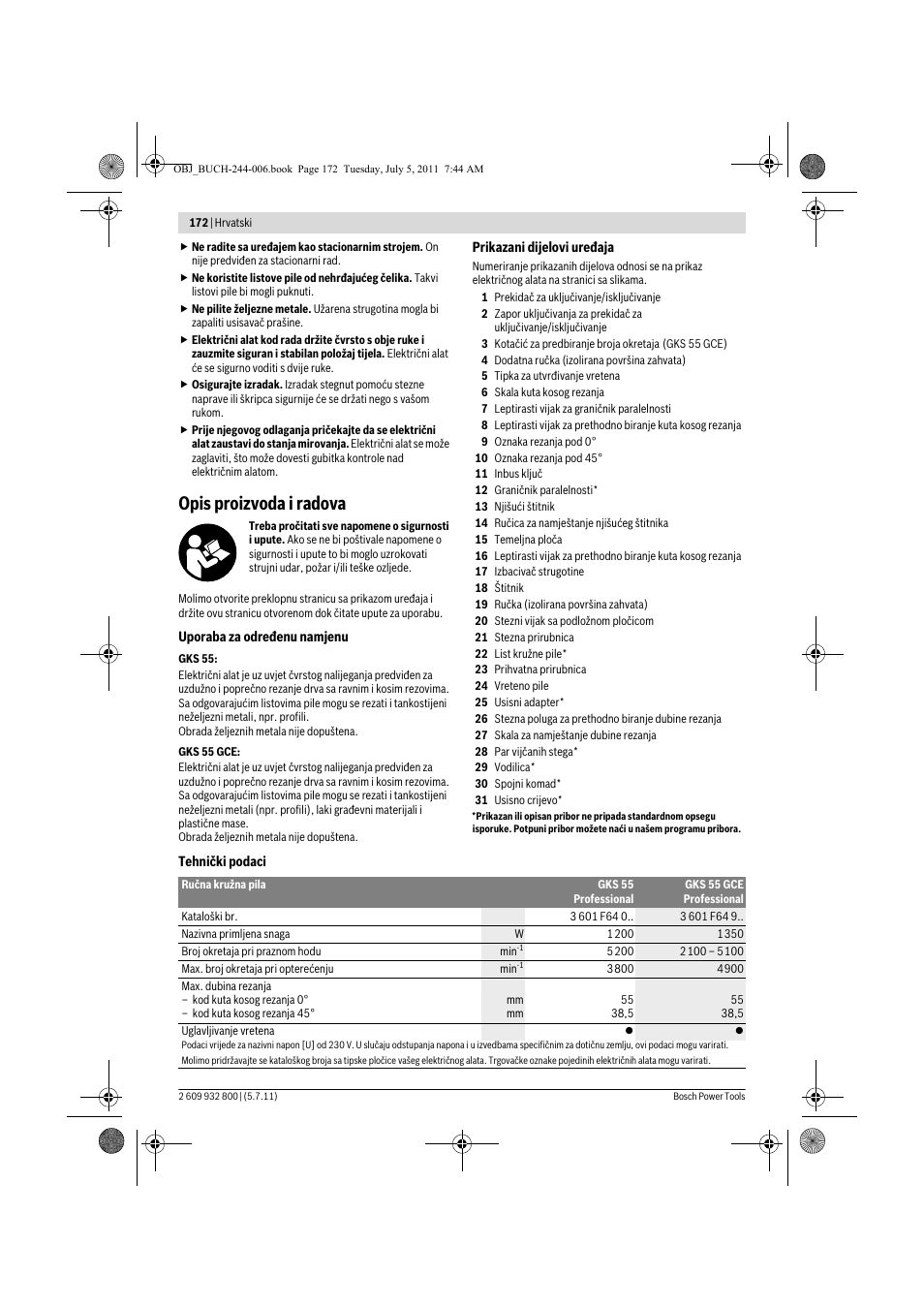 Opis proizvoda i radova | Bosch GKS Professional 55 User Manual | Page 172 / 213