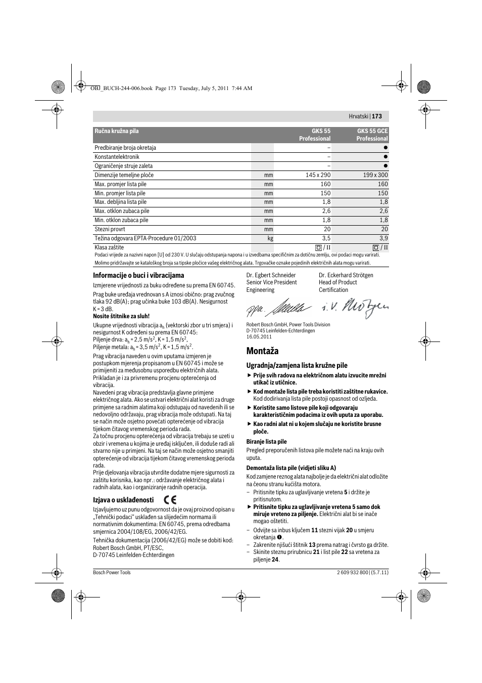 Montaža | Bosch GKS Professional 55 User Manual | Page 173 / 213