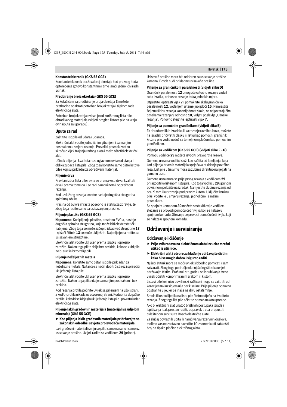 Održavanje i servisiranje | Bosch GKS Professional 55 User Manual | Page 175 / 213