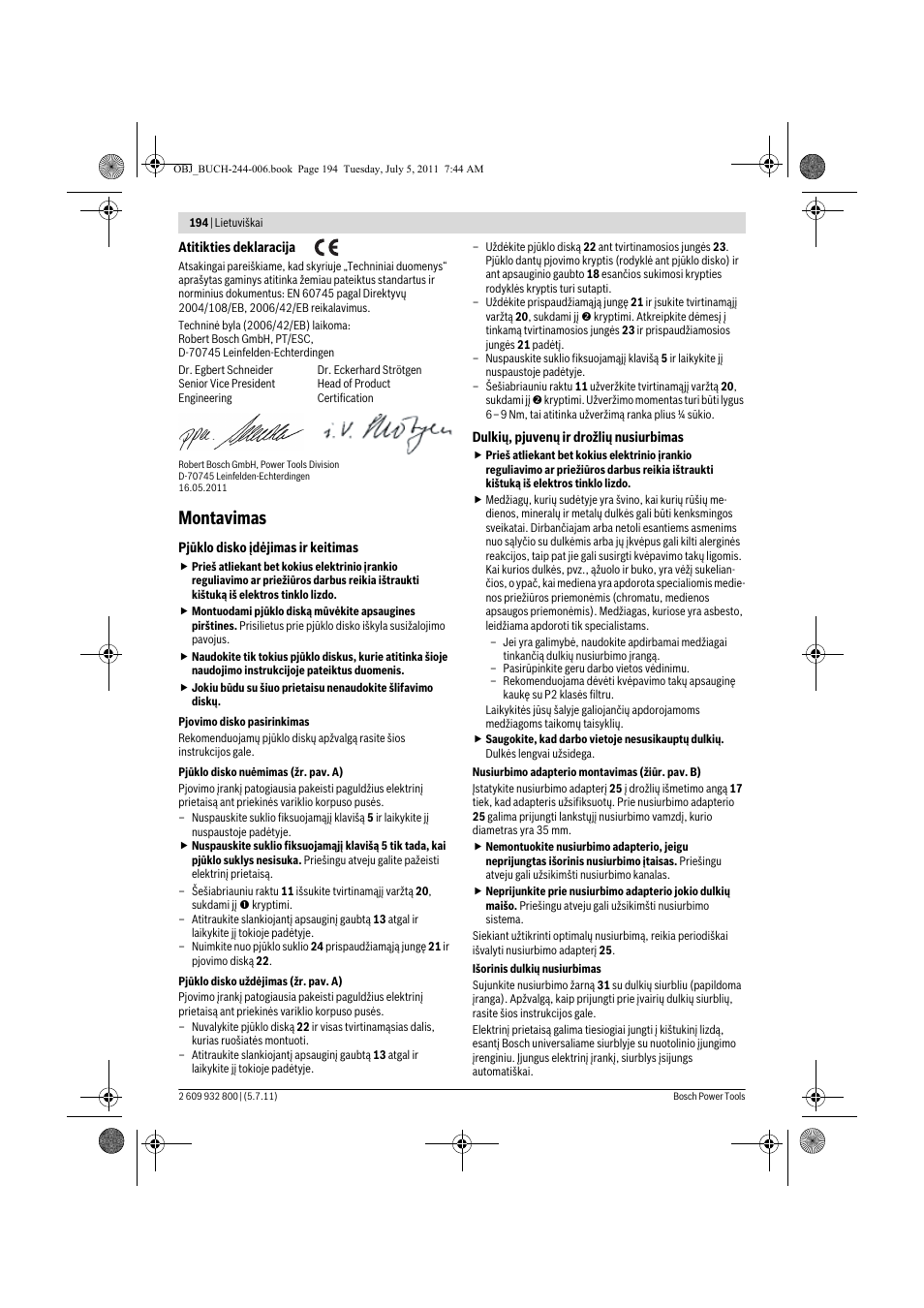 Montavimas | Bosch GKS Professional 55 User Manual | Page 194 / 213