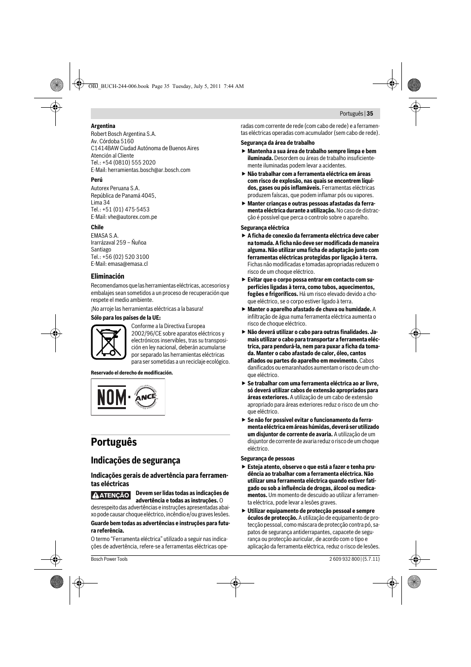 Português, Indicações de segurança | Bosch GKS Professional 55 User Manual | Page 35 / 213