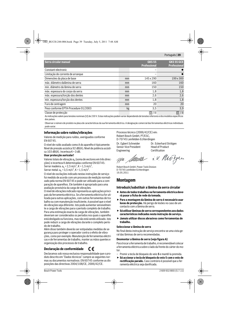 Montagem | Bosch GKS Professional 55 User Manual | Page 39 / 213