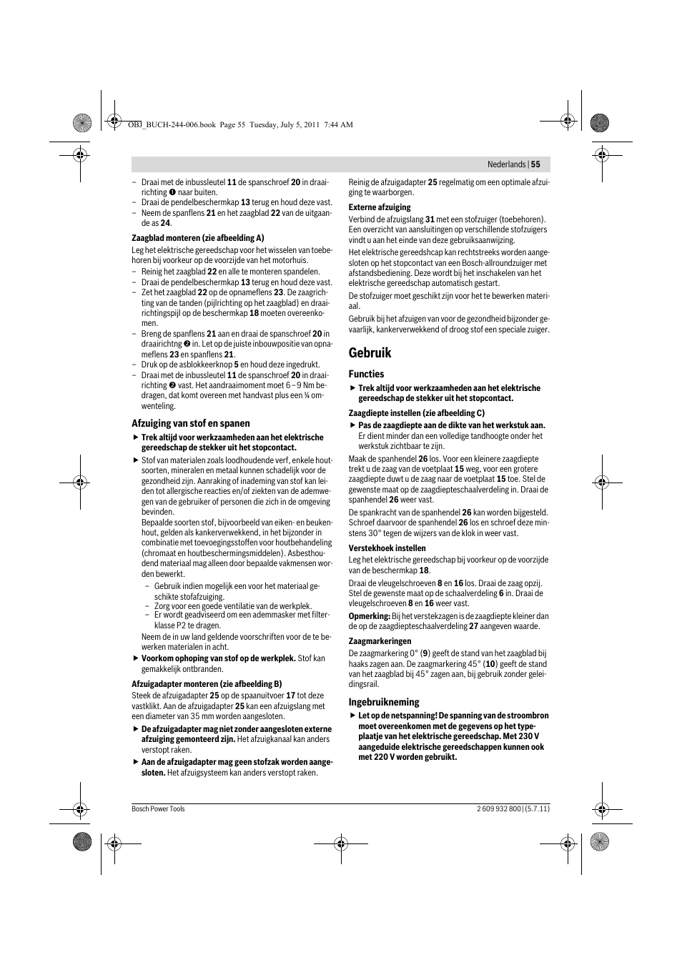 Gebruik | Bosch GKS Professional 55 User Manual | Page 55 / 213