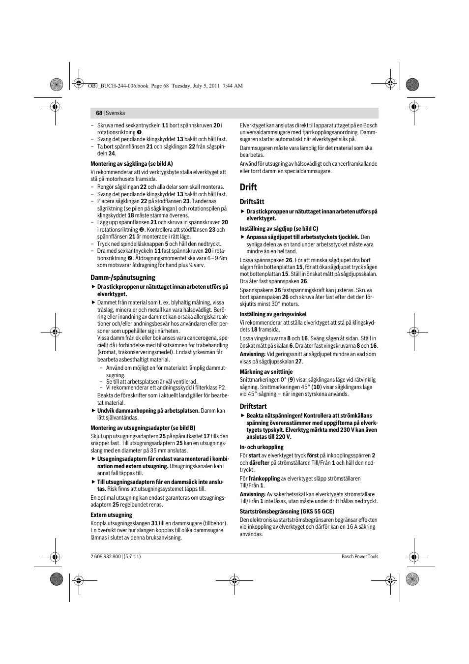 Drift | Bosch GKS Professional 55 User Manual | Page 68 / 213