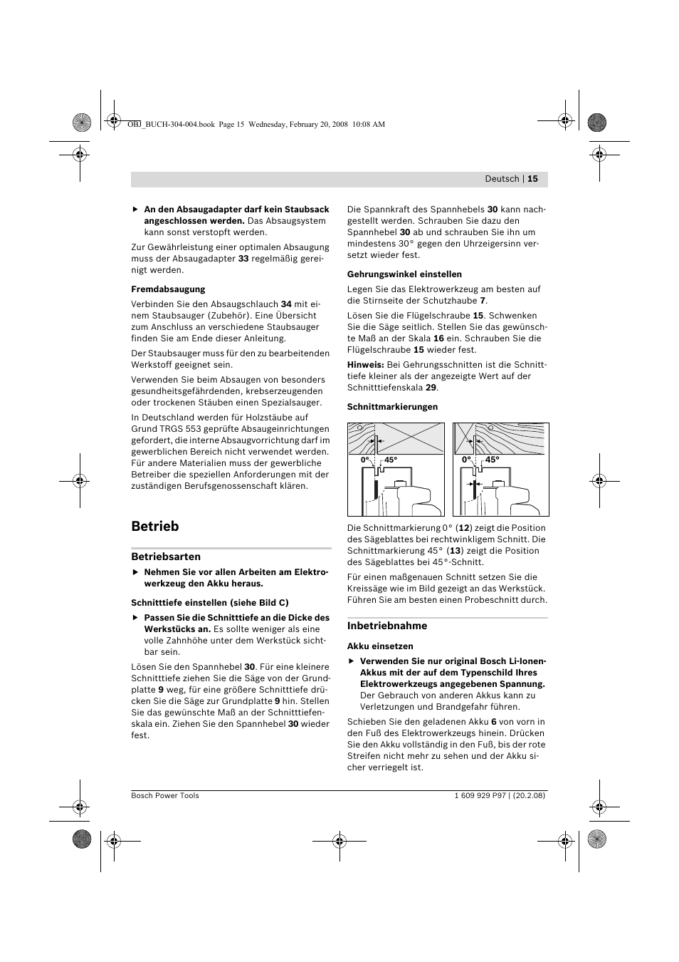 Betrieb | Bosch GKS 36 V-LI Professional User Manual | Page 15 / 349