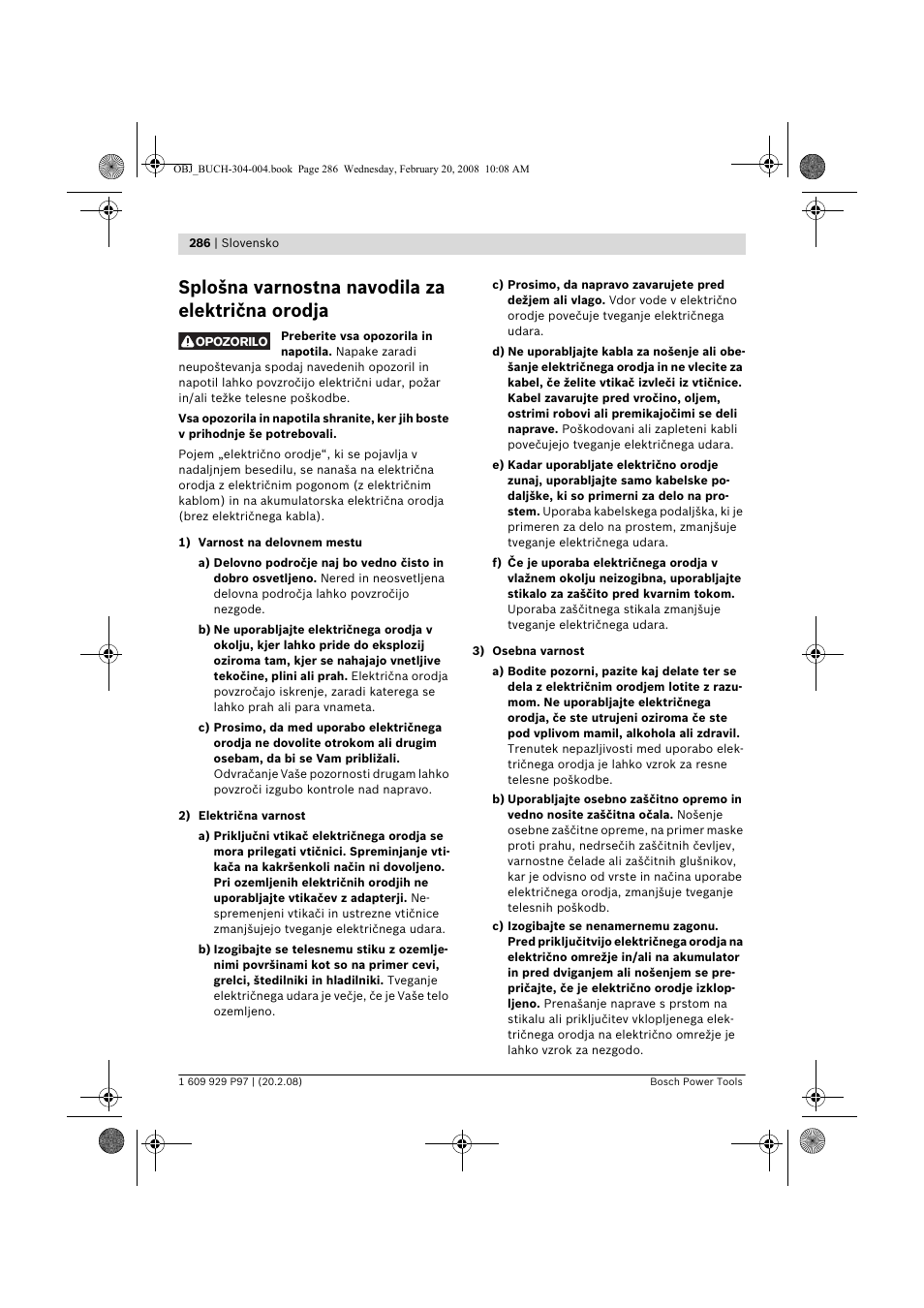 Splošna varnostna navodila za električna orodja | Bosch GKS 36 V-LI Professional User Manual | Page 286 / 349