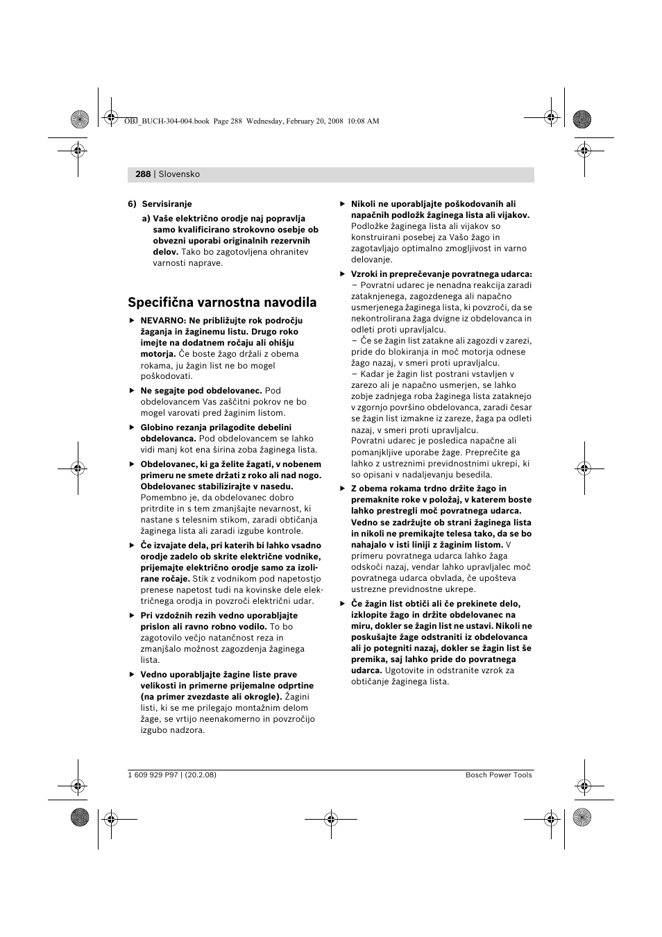Specifična varnostna navodila | Bosch GKS 36 V-LI Professional User Manual | Page 288 / 349