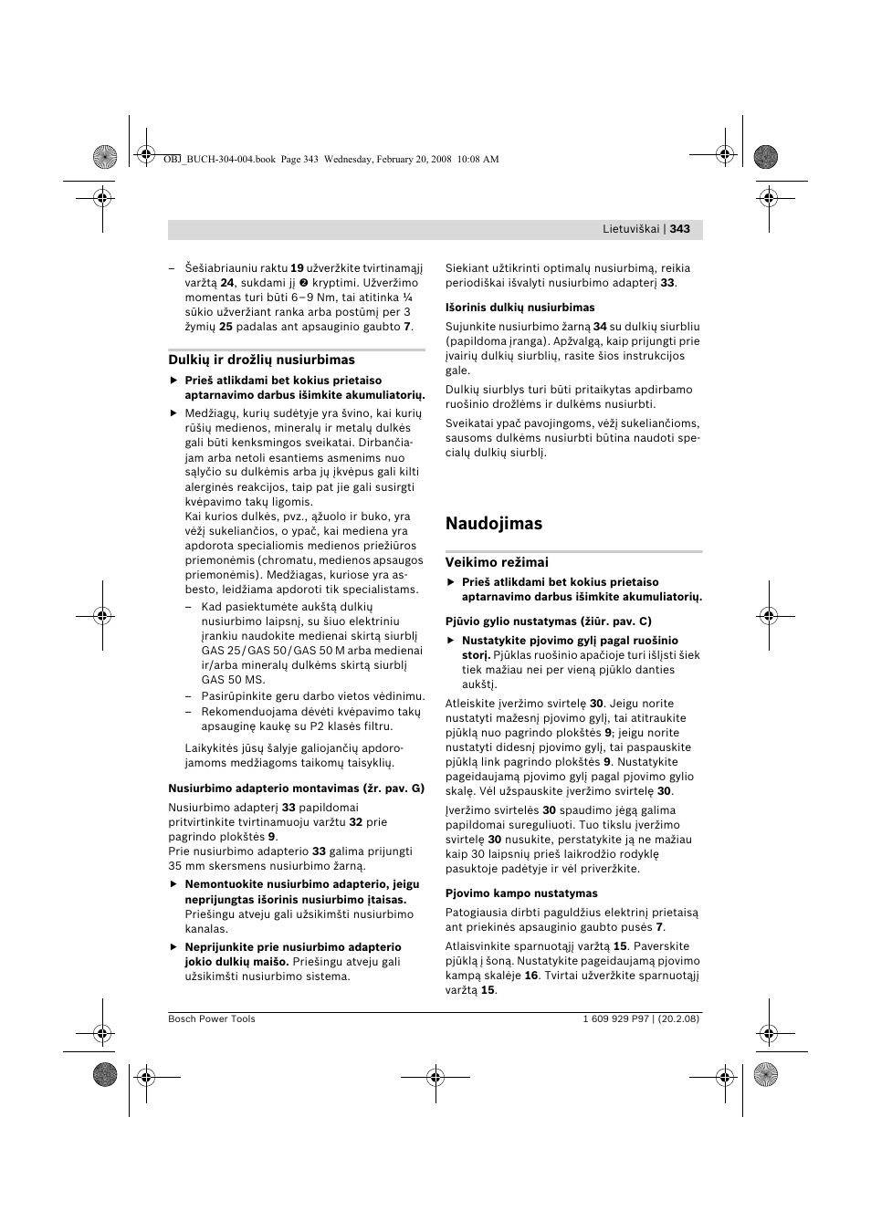 Naudojimas | Bosch GKS 36 V-LI Professional User Manual | Page 343 / 349