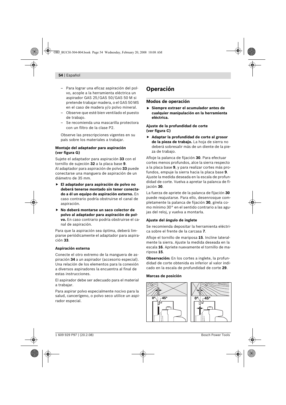 Operación | Bosch GKS 36 V-LI Professional User Manual | Page 54 / 349