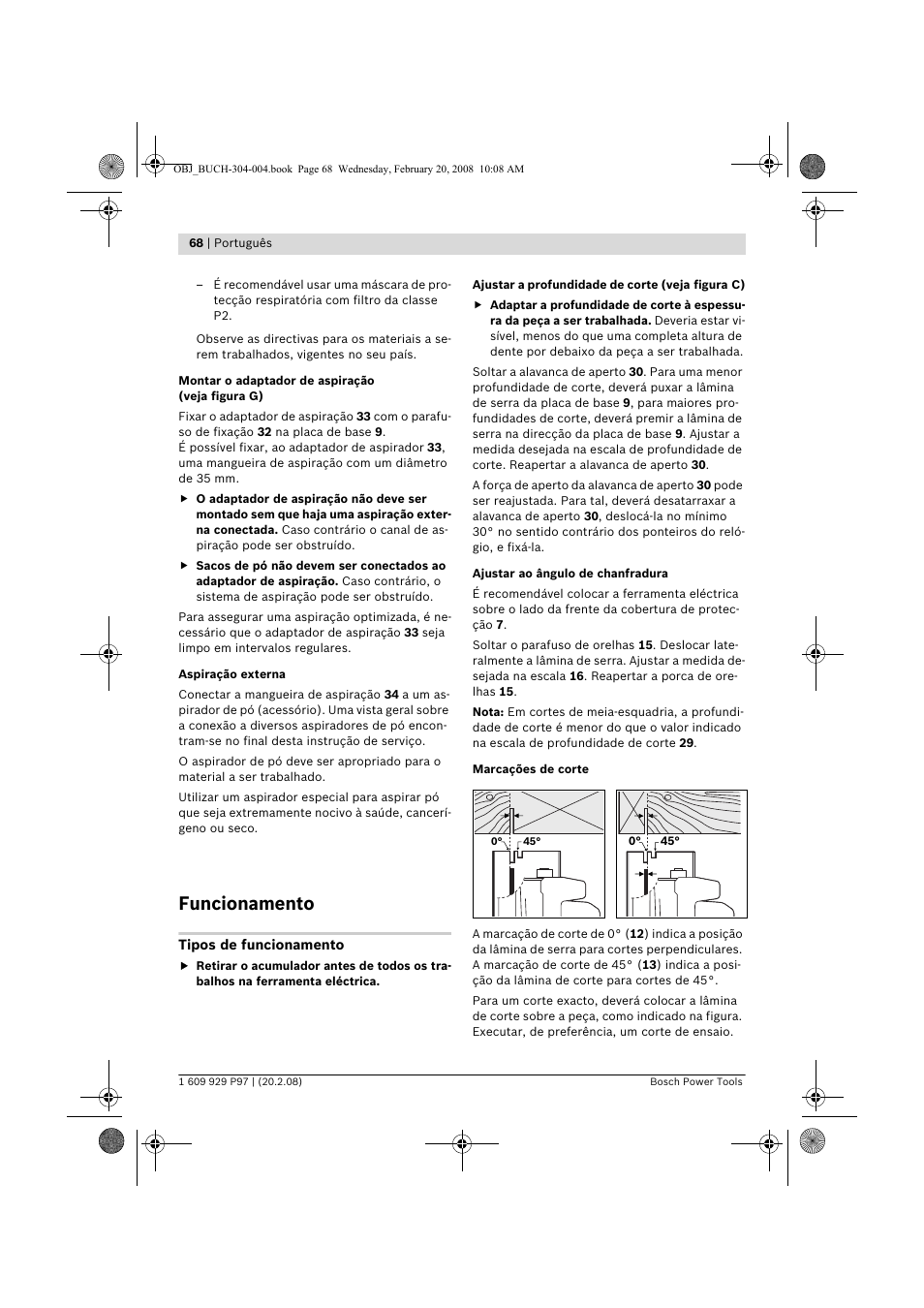 Funcionamento | Bosch GKS 36 V-LI Professional User Manual | Page 68 / 349