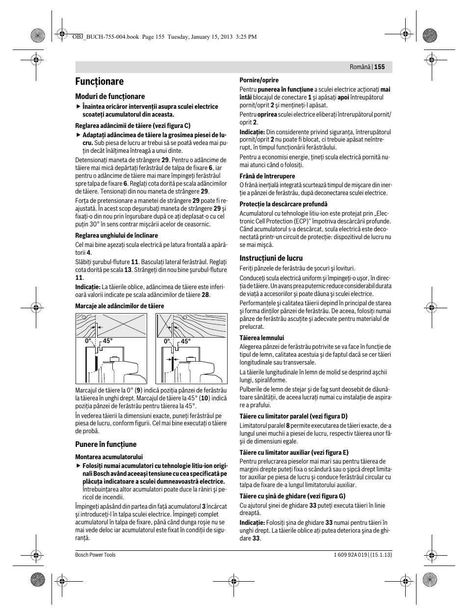 Funcţionare | Bosch GKS 18 V-LI Professional User Manual | Page 155 / 224