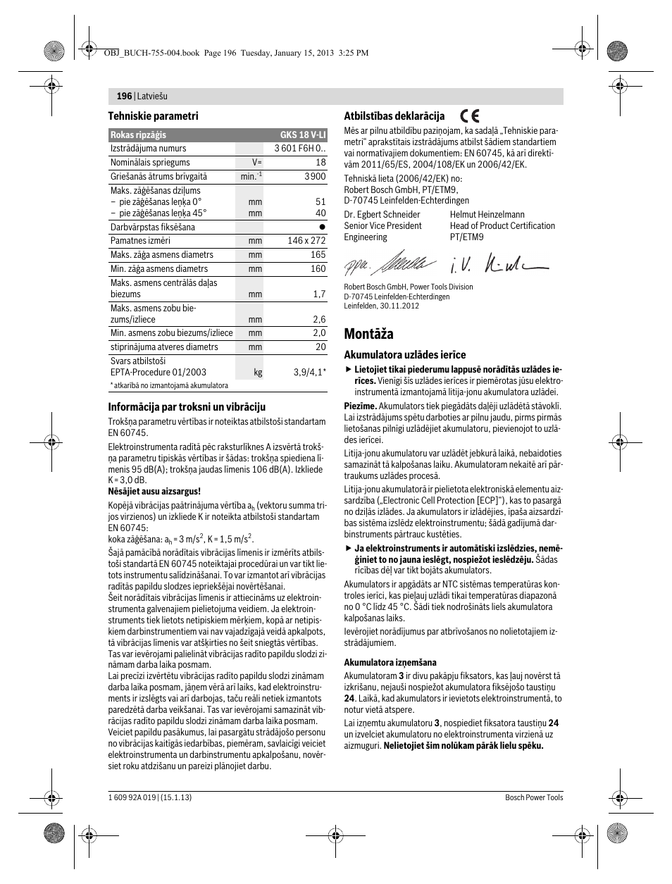 Montāža | Bosch GKS 18 V-LI Professional User Manual | Page 196 / 224