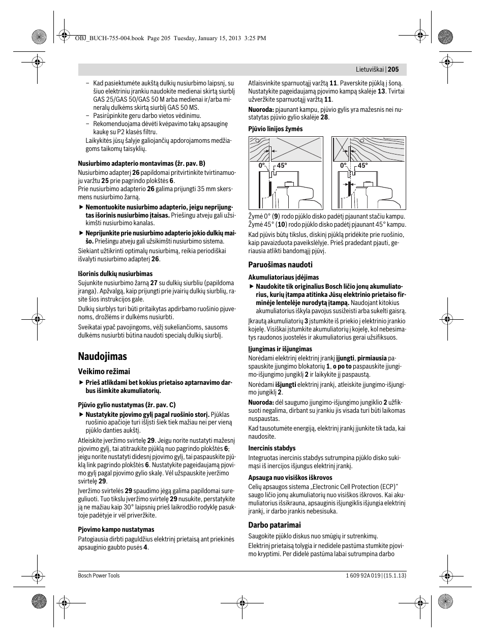 Naudojimas | Bosch GKS 18 V-LI Professional User Manual | Page 205 / 224