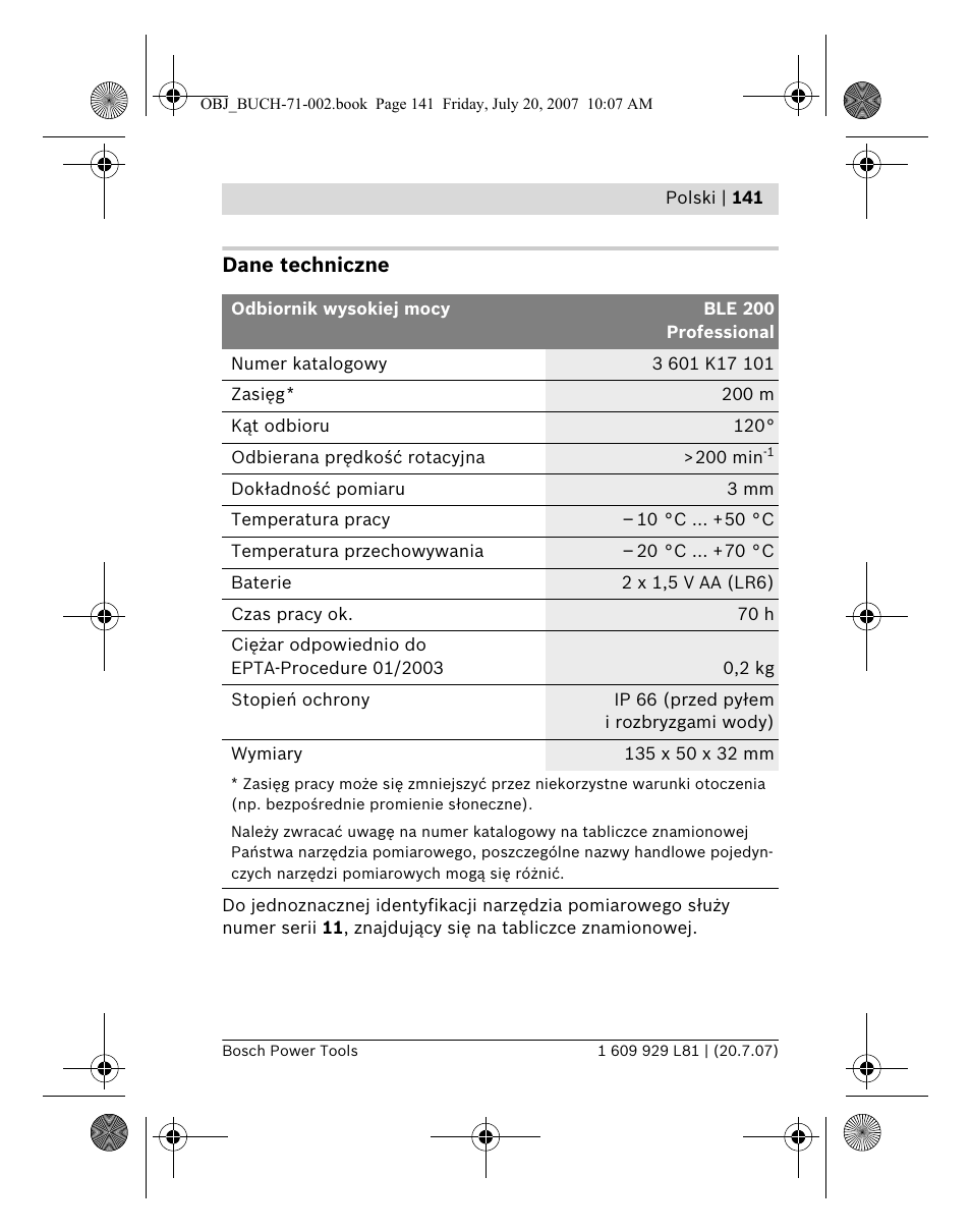Bosch BLE 200 Professional User Manual | Page 141 / 267