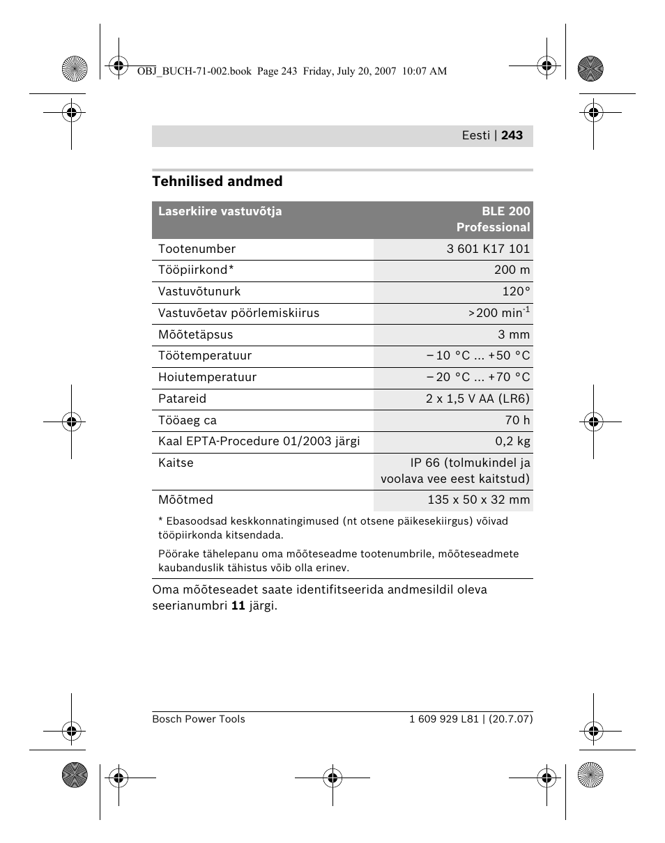 Bosch BLE 200 Professional User Manual | Page 243 / 267