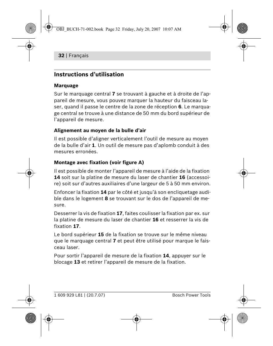 Instructions d’utilisation | Bosch BLE 200 Professional User Manual | Page 32 / 267