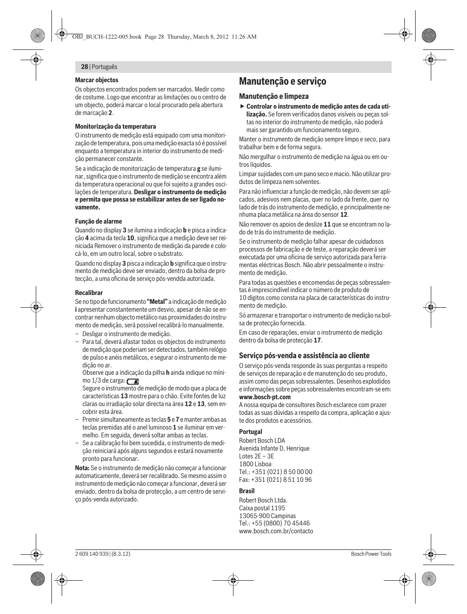 Manutenção e serviço | Bosch GMS 120 Professional User Manual | Page 28 / 156