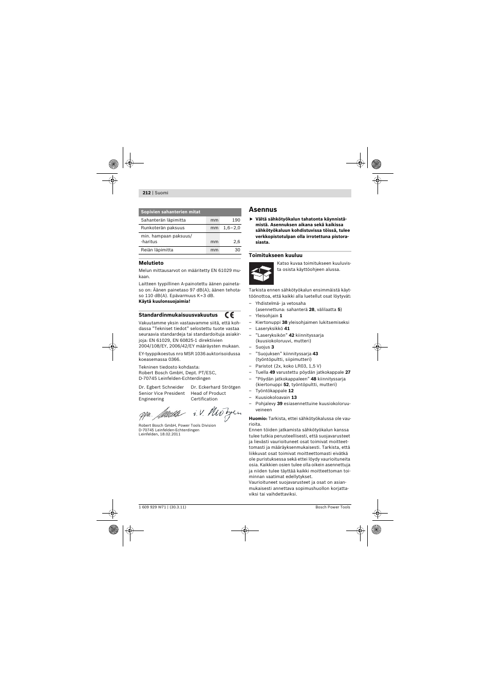 Asennus | Bosch PPS 7S User Manual | Page 212 / 537