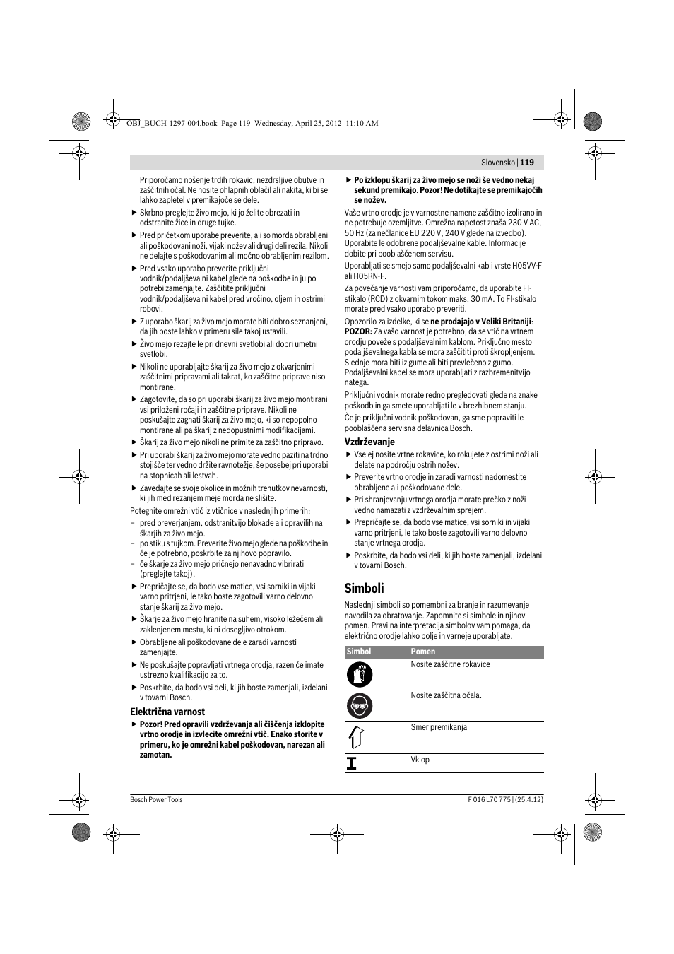 Simboli | Bosch AHS 45-16 User Manual | Page 119 / 144