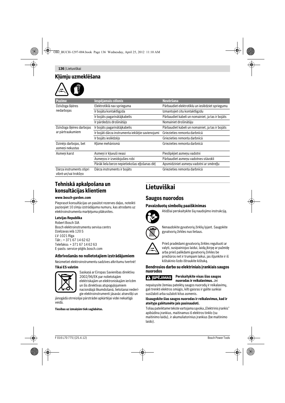 Lietuviškai, Saugos nuorodos | Bosch AHS 45-16 User Manual | Page 136 / 144