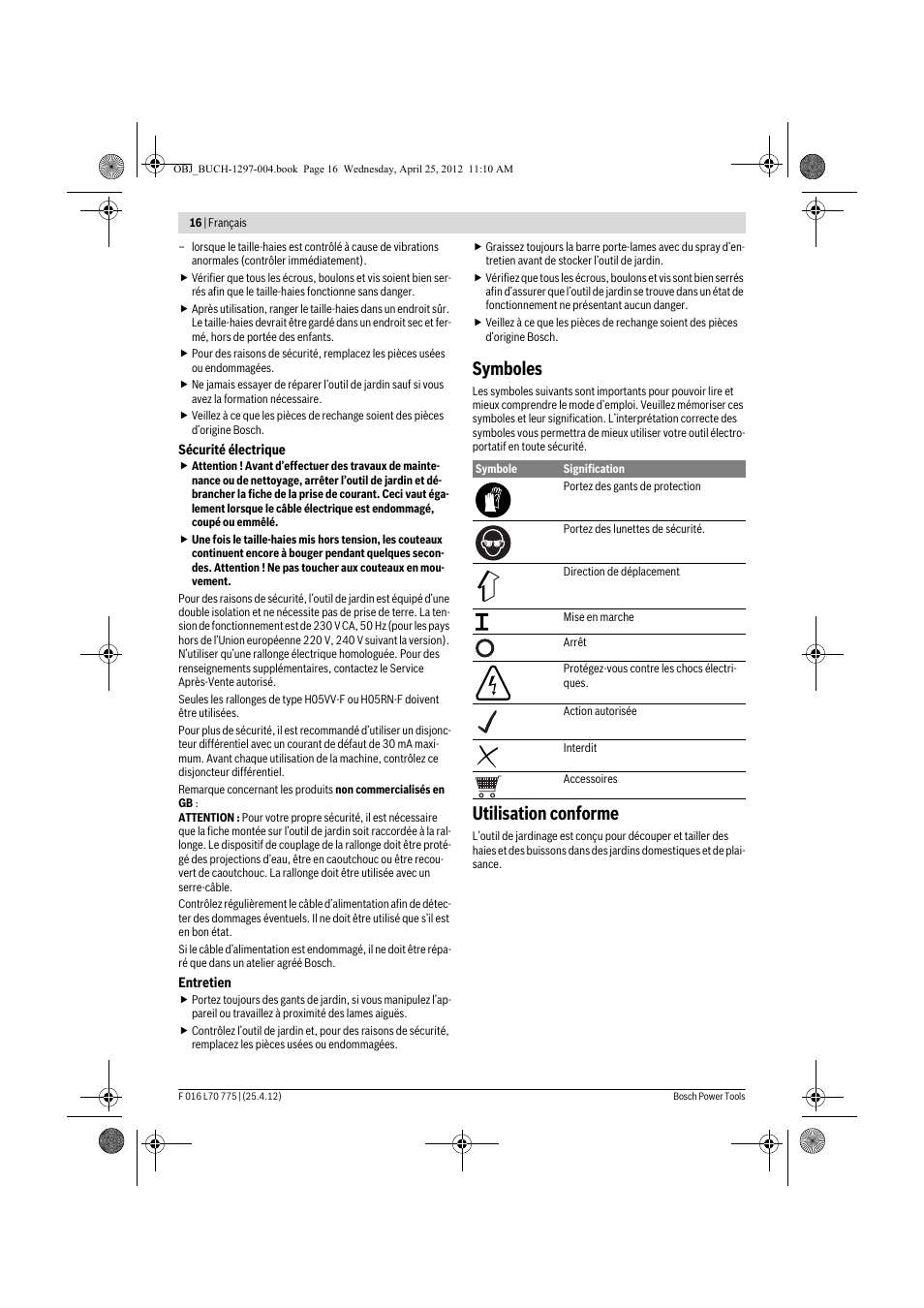 Symboles, Utilisation conforme | Bosch AHS 45-16 User Manual | Page 16 / 144