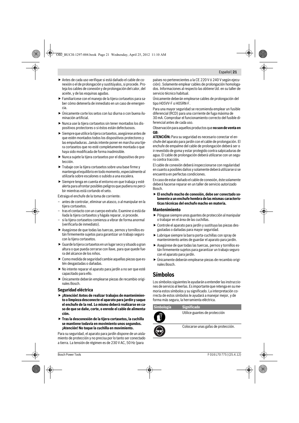 Símbolos | Bosch AHS 45-16 User Manual | Page 21 / 144