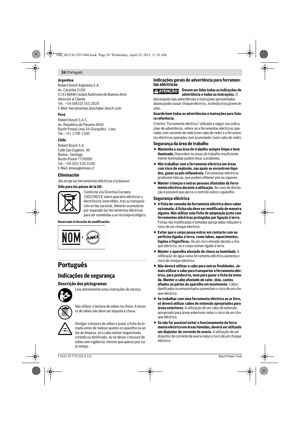 Português, Indicações de segurança | Bosch AHS 45-16 User Manual | Page 24 / 144