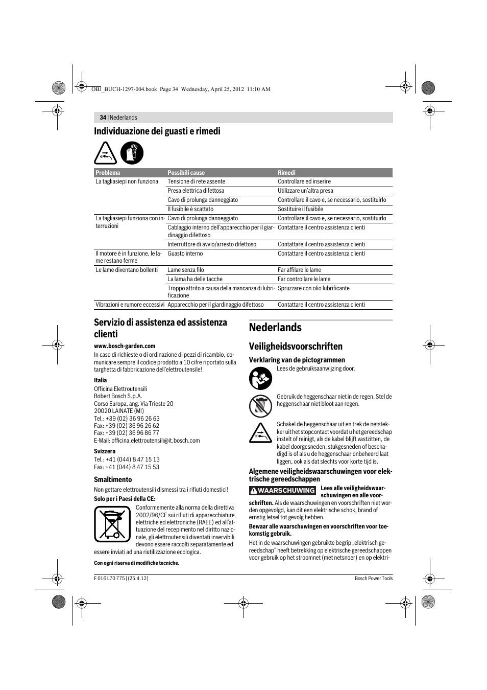 Nederlands, Veiligheidsvoorschriften | Bosch AHS 45-16 User Manual | Page 34 / 144