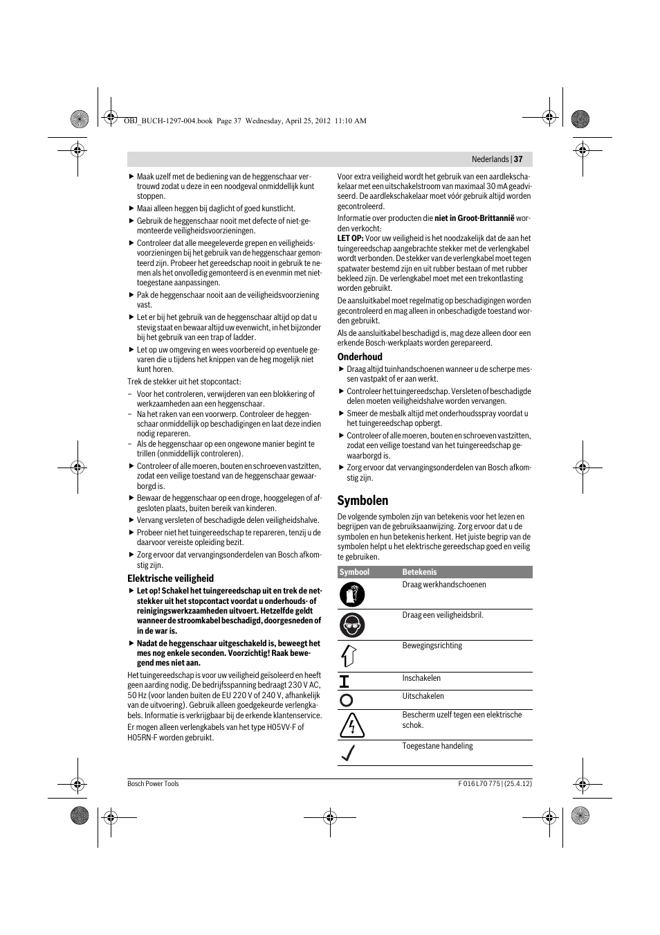 Symbolen | Bosch AHS 45-16 User Manual | Page 37 / 144
