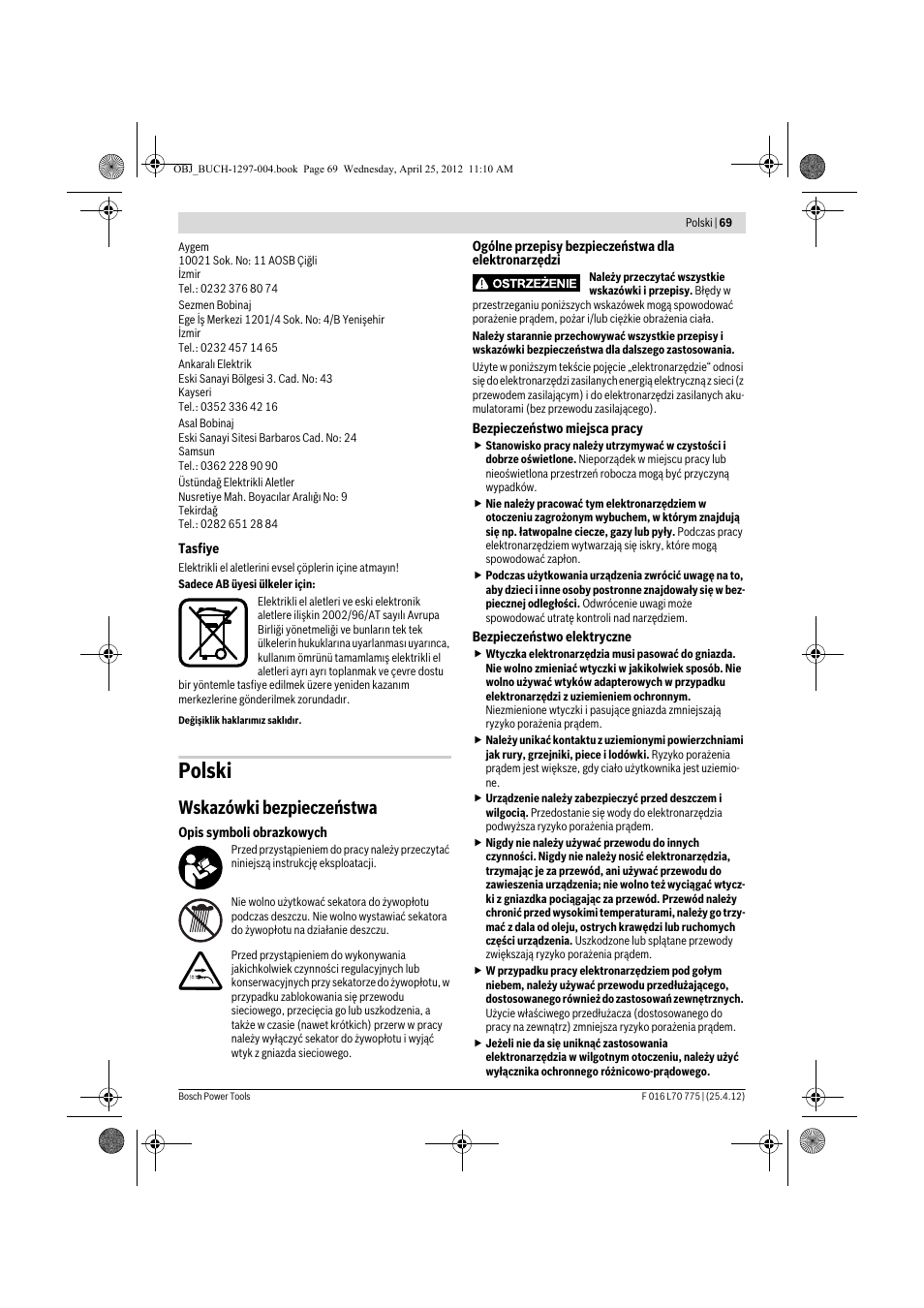 Polski, Wskazówki bezpieczeństwa | Bosch AHS 45-16 User Manual | Page 69 / 144