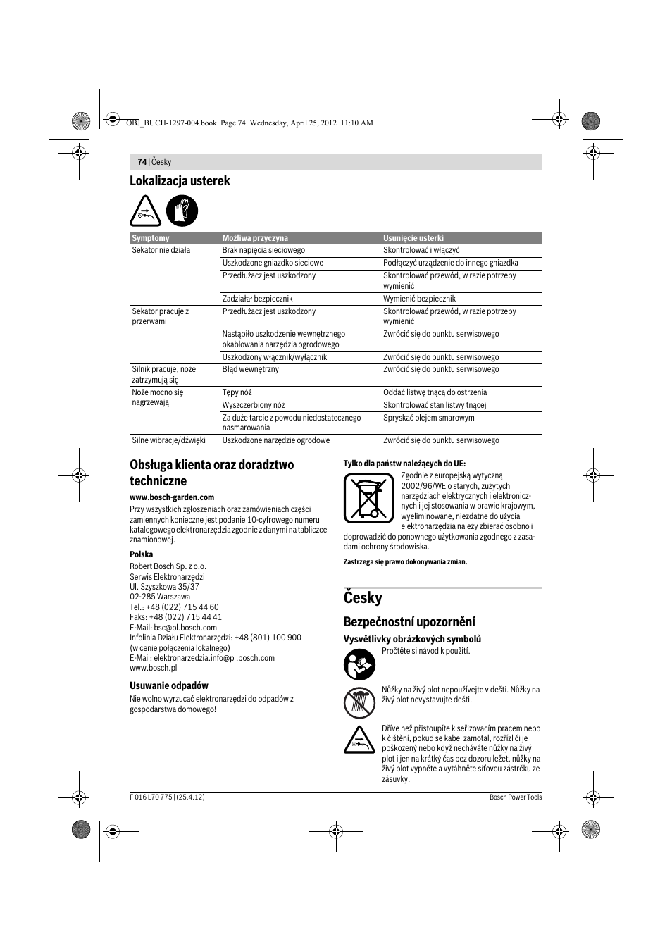 Česky, Bezpečnostní upozornění | Bosch AHS 45-16 User Manual | Page 74 / 144