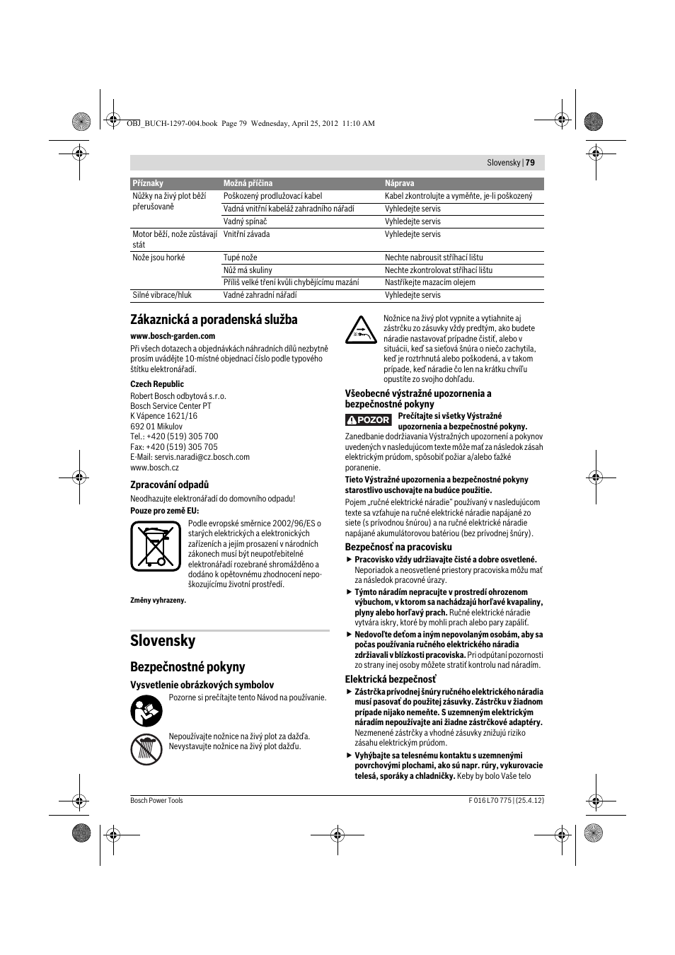 Slovensky, Zákaznická a poradenská služba, Bezpečnostné pokyny | Bosch AHS 45-16 User Manual | Page 79 / 144