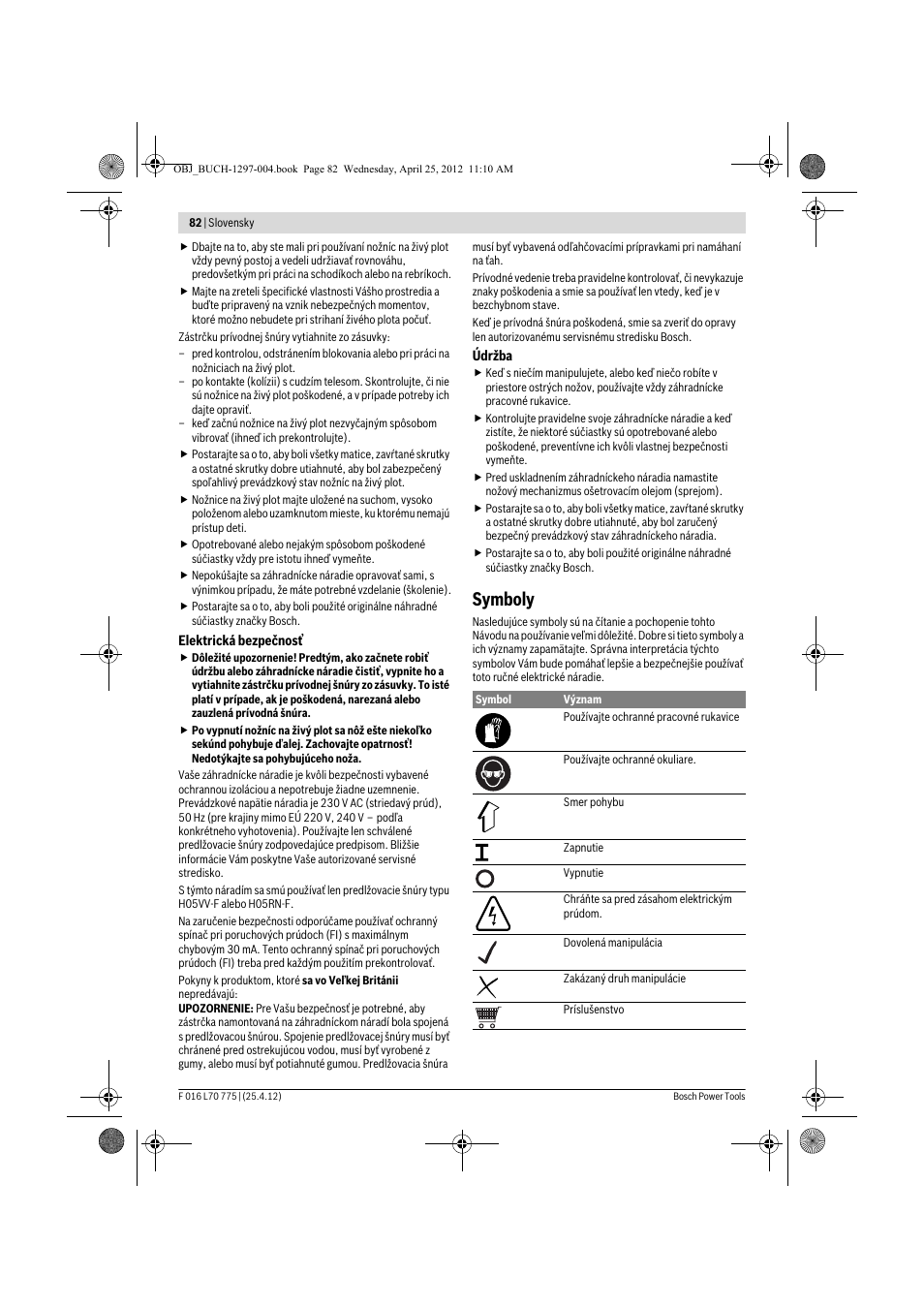 Symboly | Bosch AHS 45-16 User Manual | Page 82 / 144