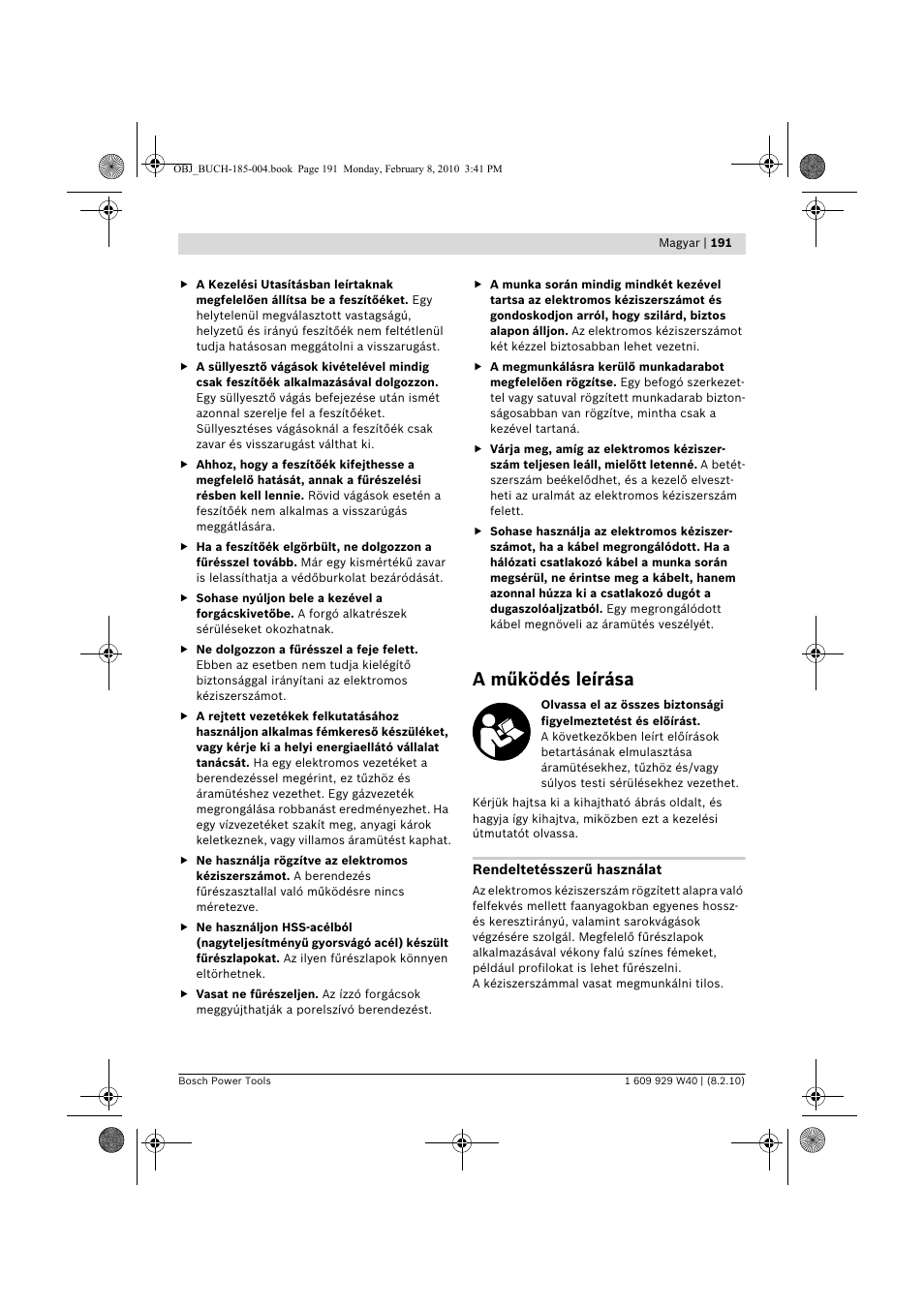 A működés leírása | Bosch GKS 160 Professional User Manual | Page 191 / 333