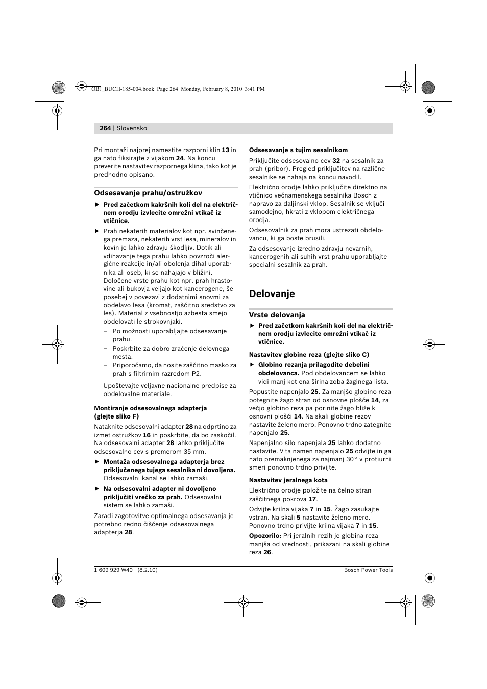 Delovanje | Bosch GKS 160 Professional User Manual | Page 264 / 333